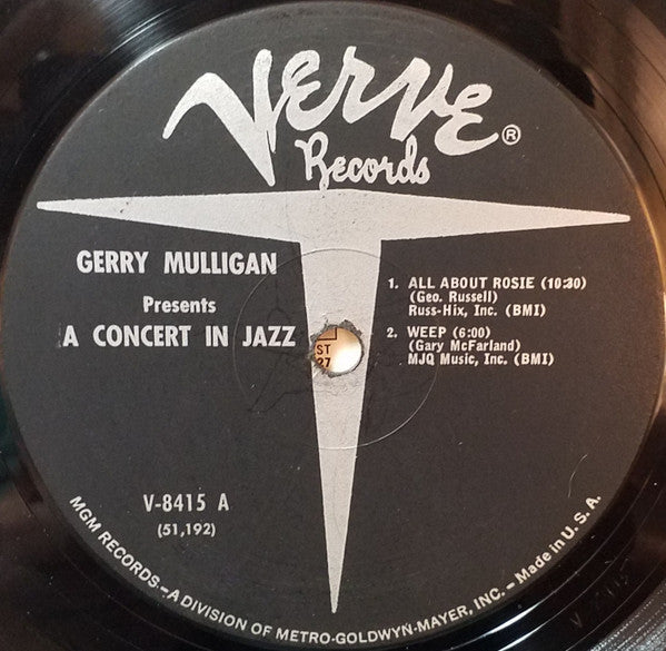Gerry Mulligan & The Concert Jazz Band - Gerry Mulligan Presents A Concert In Jazz (Vinyl, LP, Album, Mono) Very Good Plus (VG+) / Good Plus (G+)