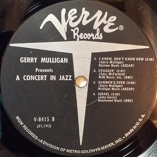 Gerry Mulligan & The Concert Jazz Band - Gerry Mulligan Presents A Concert In Jazz (Vinyl, LP, Album, Mono) Very Good Plus (VG+) / Good Plus (G+)