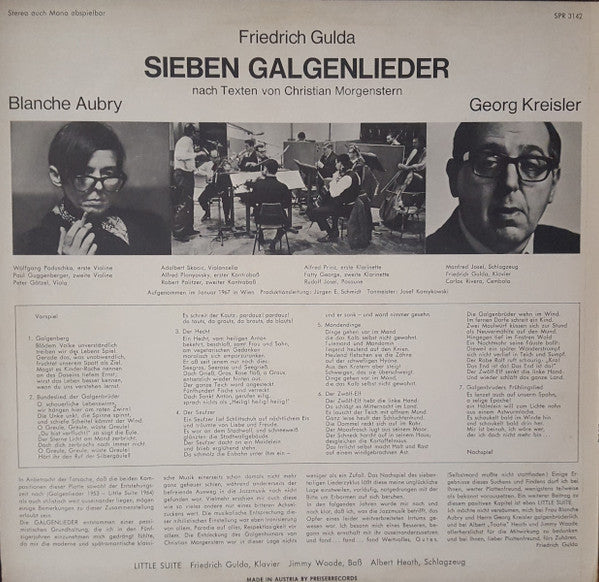 Friedrich Gulda - Sieben Galgenlieder (Vinyl, LP, Album, Repress, Stereo) Very Good Plus (VG+) / Very Good (VG)