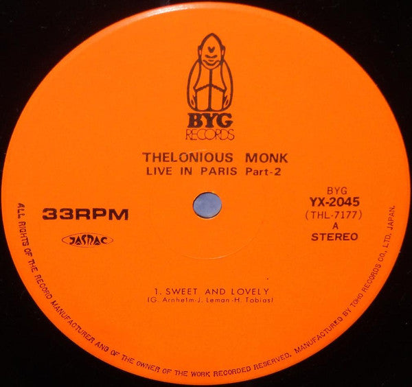 Thelonious Monk - Live In Paris Part 2 (Vinyl, LP, Album) Very Good (VG) / Very Good (VG)