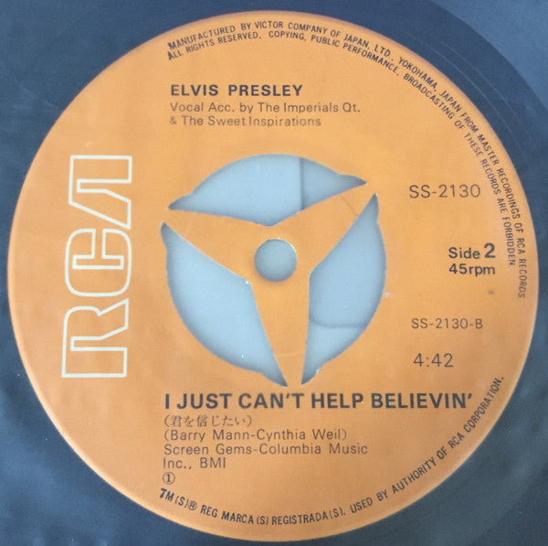 Elvis Presley - Polk Salad Annie / I Just Can't Help Believin' (Vinyl, 7", 45 RPM, Single) Near Mint (NM or M-) / Very Good Plus (VG+)