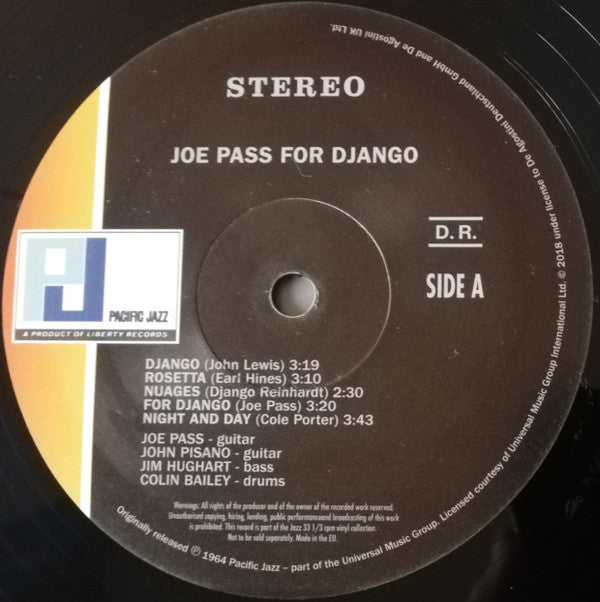 Joe Pass - For Django (Vinyl, LP, Album, Reissue, Stereo) Near Mint (NM or M-) / Near Mint (NM or M-)