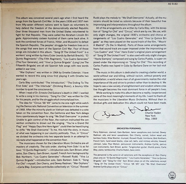 Charlie Haden - Liberation Music Orchestra (Vinyl, LP, Album, Stereo) Good Plus (G+) / Very Good (VG)