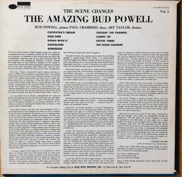 Bud Powell - The Scene Changes, Vol. 5 (Vinyl, LP, Album, Reissue, Mono) Very Good Plus (VG+) / Very Good (VG)