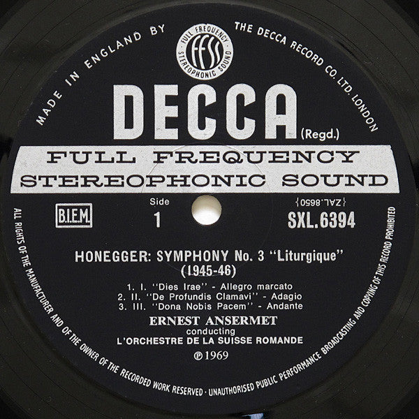 Arthur Honegger - Symphony No. 3 Liturgique / Symphony No. 4 Deliciae Basilienses (Vinyl, LP) Very Good (VG) / Very Good Plus (VG+)