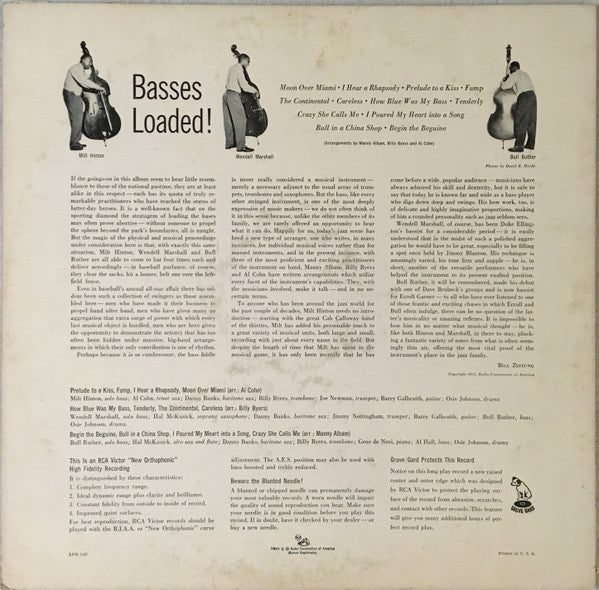 Milt Hinton - Basses Loaded! (Vinyl, LP, Album, Mono) Very Good Plus (VG+) / Good Plus (G+)