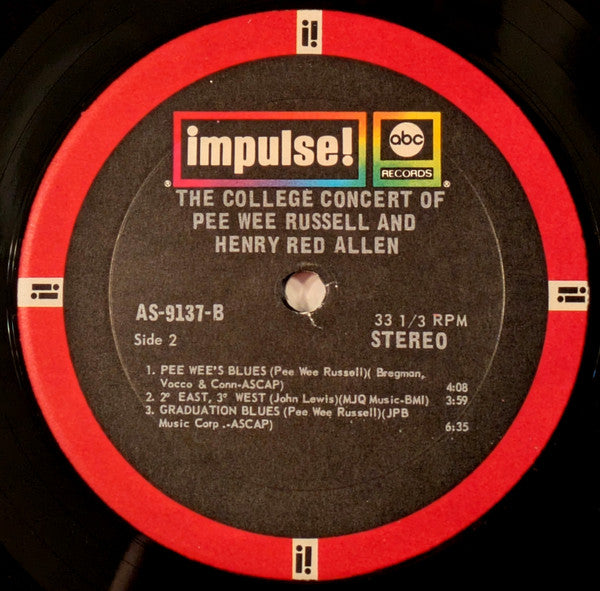 Pee Wee Russell - The College Concert Of Pee Wee Russell And Henry Red Allen (Vinyl, LP, Album, Repress, Stereo) Very Good Plus (VG+) / Good Plus (G+)
