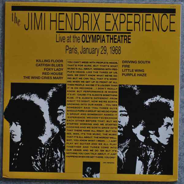 The Jimi Hendrix Experience - Olympia Theatre Paris, January 29, 1968 (Vinyl, LP, Unofficial Release) Good Plus (G+) / Very Good Plus (VG+)
