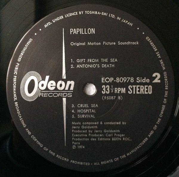 Jerry Goldsmith - Papillon (Bande Sonore Originale Du Film = Original Motion Picture Soundtrack) (Vinyl, LP, Album) Very Good Plus (VG+) / Good Plus (G+)