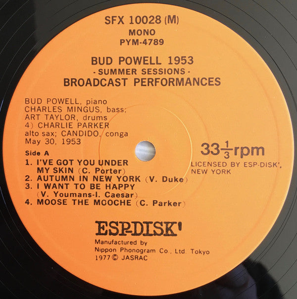 Bud Powell - 1953 Summer Sessions - Broadcast Performances (Vinyl, LP, Album, Reissue) Very Good Plus (VG+) / Very Good (VG)