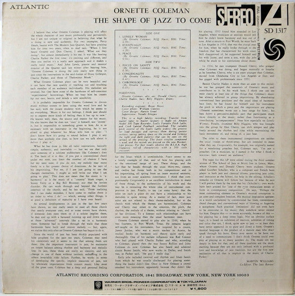 Ornette Coleman - The Shape Of Jazz To Come (Vinyl, LP, Album, Reis...
