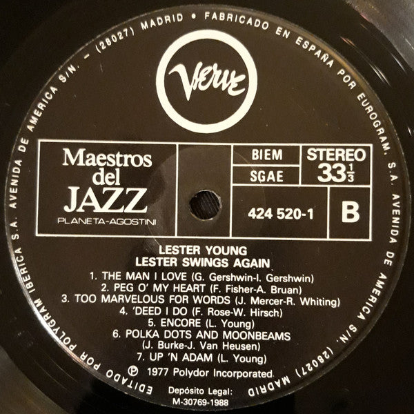 Lester Young - Lester Swings, '45, '50 (Vinyl, LP, Compilation) Very Good Plus (VG+) / Good Plus (G+)