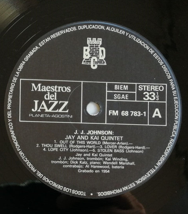 J.J. Johnson - Jay And Kai Quintet (Vinyl, LP, Stereo) Very Good Plus (VG+) / Very Good (VG)