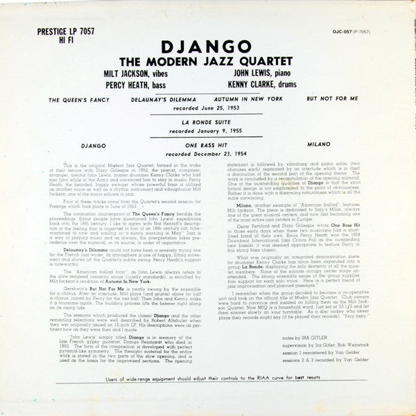 The Modern Jazz Quartet - Django (Vinyl, LP, Album, Reissue) Very Good Plus (VG+) / Very Good Plus (VG+)