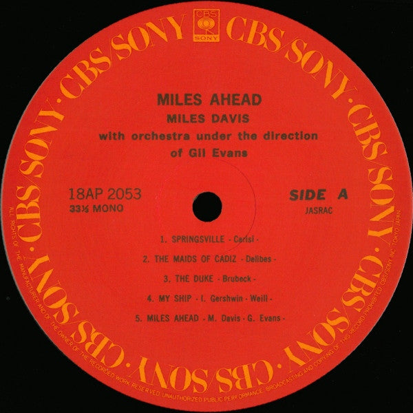 Miles Davis + 19 - Miles Ahead (Vinyl, LP, Album, Mono, Reissue) Very Good Plus (VG+) / Good (G)