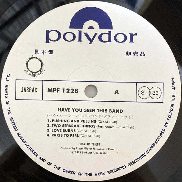 Grand Theft - Have You Seen This Band? (Vinyl, LP, Album, Promo) Near Mint (NM or M-) / Very Good (VG)