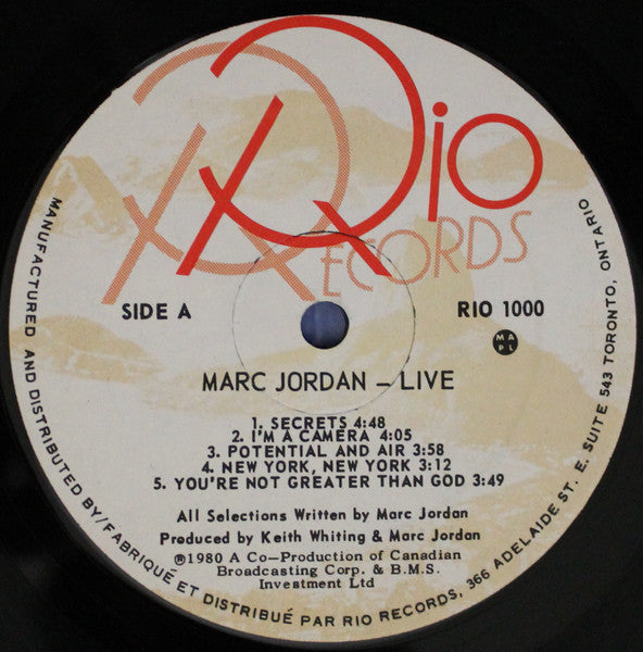 Marc Jordan - Live (Vinyl, LP, Album) Very Good Plus (VG+) / Very Good (VG)