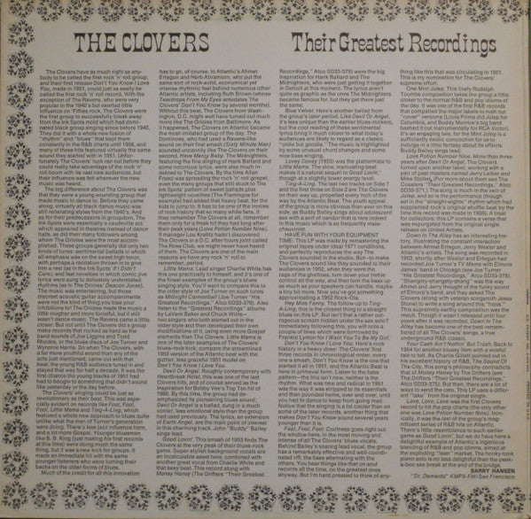 The Clovers - Their Greatest Recordings, The Early Years (Vinyl, LP, Compilation, Mono) Very Good (VG) / Good Plus (G+)