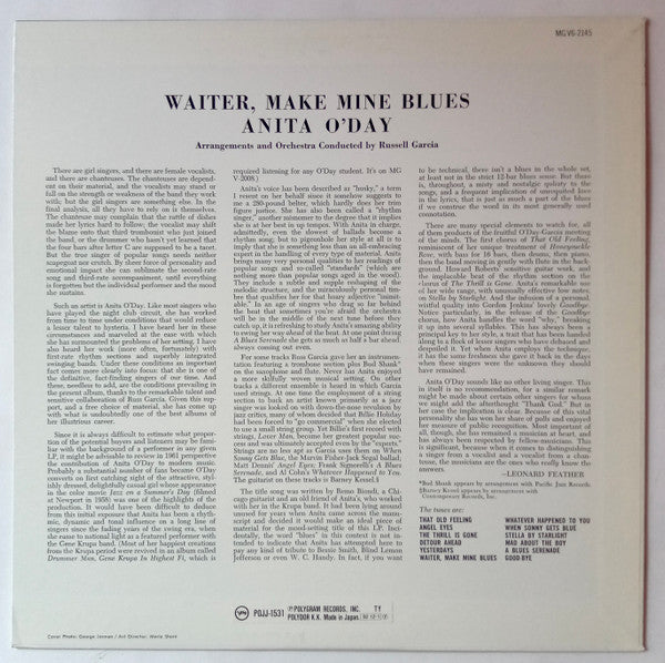 Anita O'Day - Waiter, Make Mine Blues (Vinyl, LP, Reissue, Stereo) Good Plus (G+) / Very Good Plus (VG+)