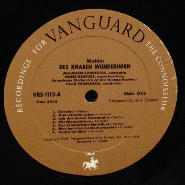 Gustav Mahler - Songs From Des Knaben Wunderhorn = The Youth's Magic Horn (Vinyl, LP, Album, Mono) Very Good (VG) / Very Good Plus (VG+)