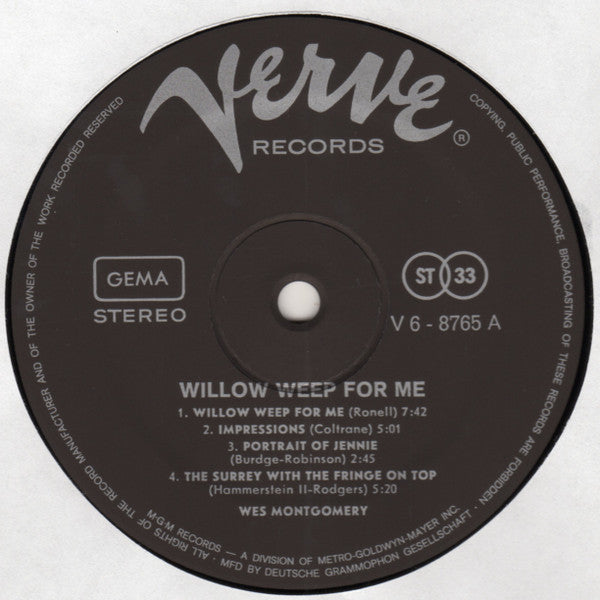 Wes Montgomery - Willow Weep For Me (Vinyl, LP, Album, Stereo) Good Plus (G+) / Good Plus (G+)