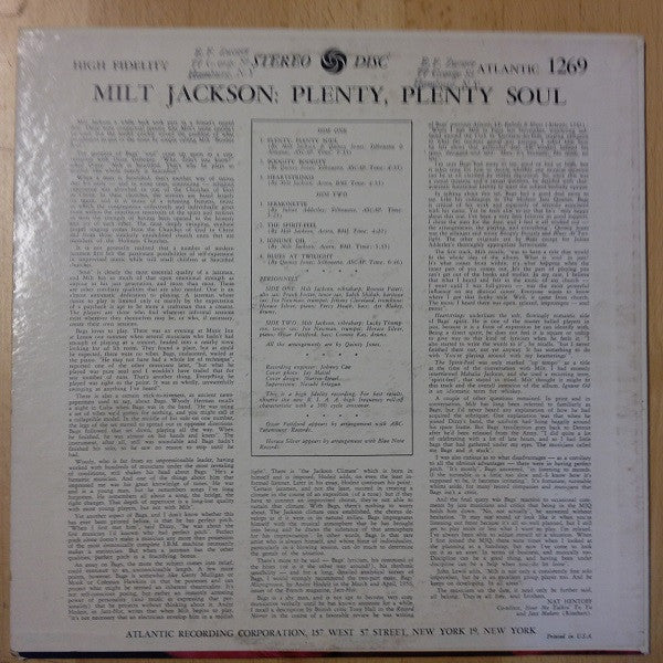 Milt Jackson - Plenty, Plenty Soul (Vinyl, LP, Album, Reissue, Stereo)