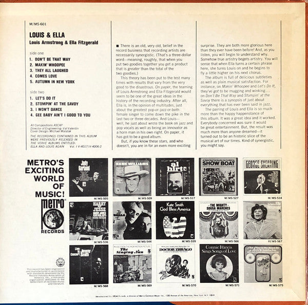 Ella Fitzgerald - Ella And Louis (Vinyl, LP, Album, Reissue, Stereo) Very Good Plus (VG+) / Very Good Plus (VG+)