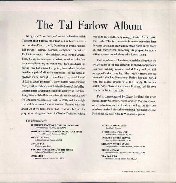 Tal Farlow - The Tal Farlow Album (Vinyl, LP, Album, Reissue, Mono) Very Good Plus (VG+) / Very Good Plus (VG+)