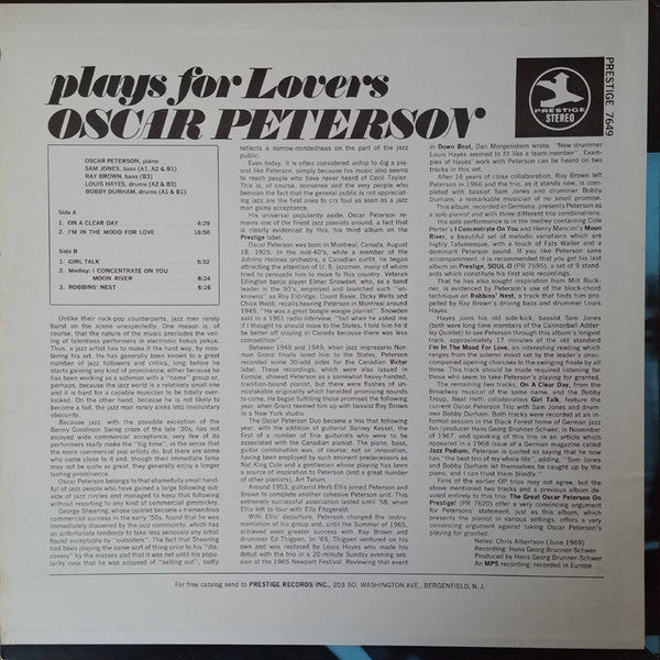 Oscar Peterson - Oscar Peterson Plays For Lovers (Vinyl, LP, Album)