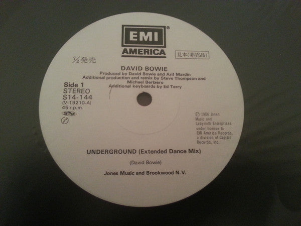 David Bowie - Underground (Extended Dance Mix) (Vinyl, 12", 45 RPM, Single, Promo) Very Good (VG) / Very Good (VG)