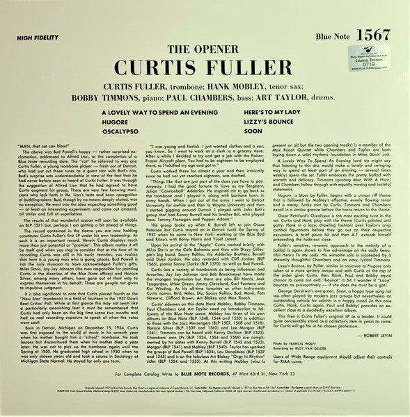 Curtis Fuller - The Opener (2xVinyl, LP, 45 RPM, Album, Limited Edition, Numbered, Reissue, Mono) Near Mint (NM or M-) / Near Mint (NM or M-)