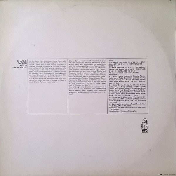 Charlie Parker - The Complete Charlie Parker Vol. 6 "Barbados" (Vinyl, LP, Compilation, Stereo) Very Good Plus (VG+) / Very Good (VG)
