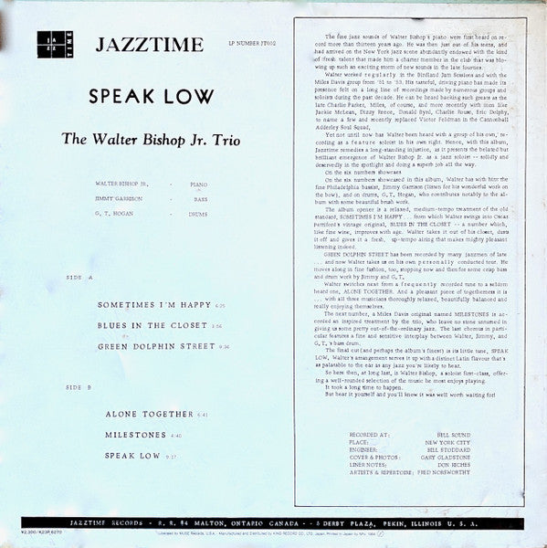 The Walter Bishop, Jr. Trio - Speak Low (Vinyl, LP, Album, Reissue,...