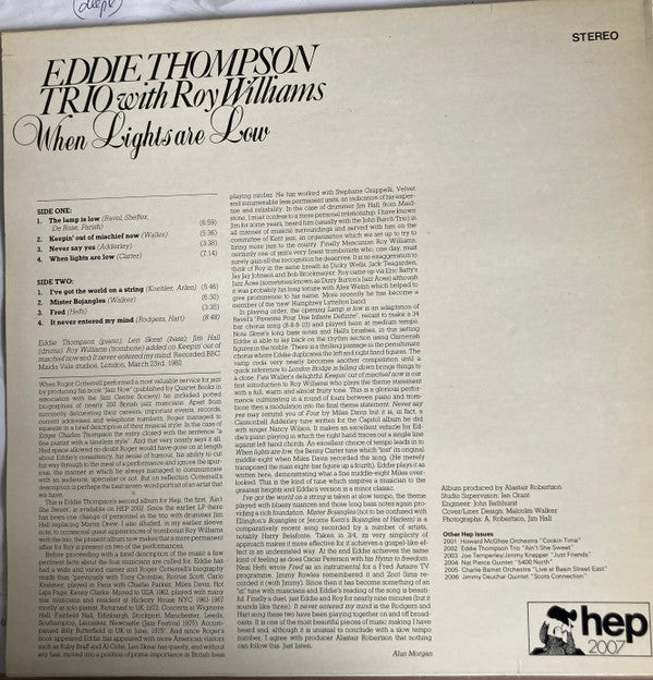 Eddie Thompson Trio - When Lights Are Low (Vinyl, LP) Near Mint (NM or M-) / Very Good Plus (VG+)