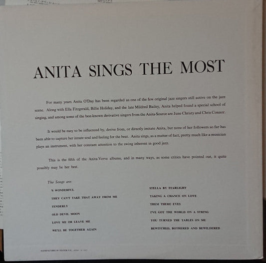 Anita O'Day - Anita Sings The Most (Vinyl, LP, Album, Reissue, Mono) Very Good (VG) / Very Good (VG)
