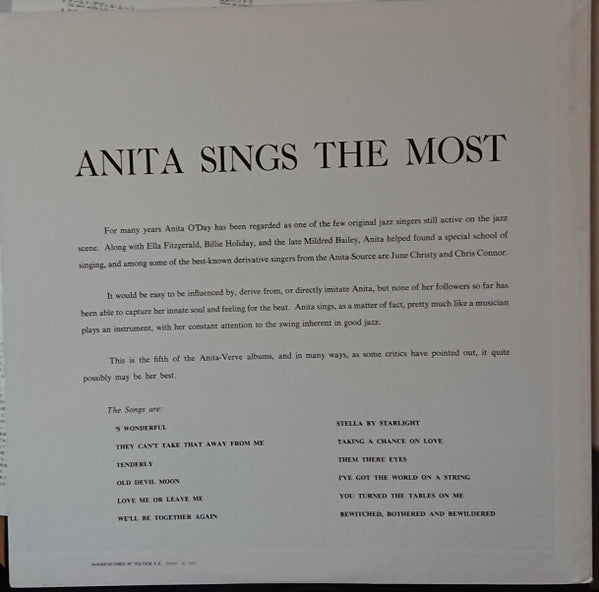 Anita O'Day - Anita Sings The Most (Vinyl, LP, Album, Reissue, Mono)