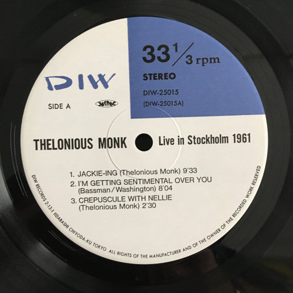 The Thelonious Monk Quartet - Live In Stockholm 1961 (2xVinyl, LP, Album) Good Plus (G+) / Very Good (VG)