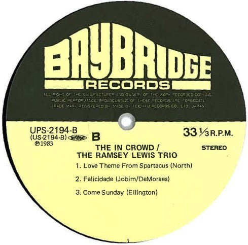 The Ramsey Lewis Trio - The In Crowd (Vinyl, LP, Album, Reissue) Very Good Plus (VG+) / Very Good Plus (VG+)