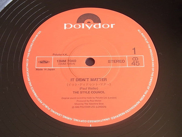 The Style Council - It Didn't Matter (Vinyl, 12") Near Mint (NM or M-) / Very Good Plus (VG+)