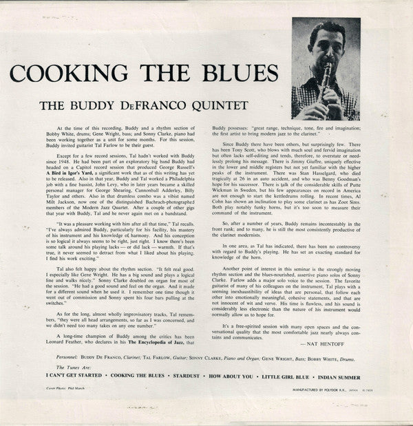Buddy DeFranco Quintet - Cooking The Blues (Vinyl, LP, Album, Reissue, Mono) Very Good (VG) / Near Mint (NM or M-)