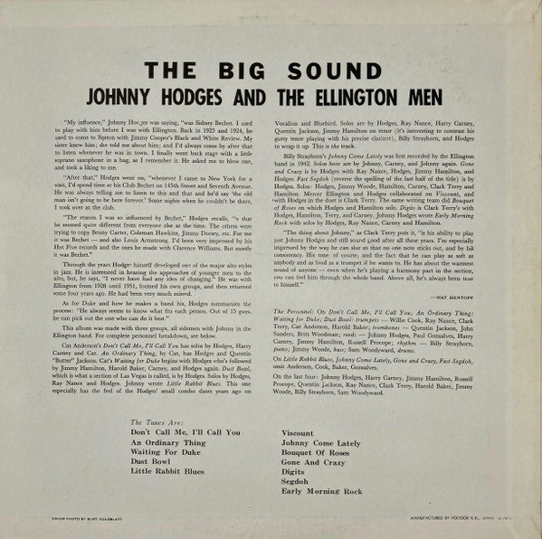 Johnny Hodges - The Big Sound (Vinyl, LP, Album, Reissue, Stereo) Very Good Plus (VG+) / Very Good Plus (VG+)