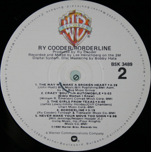 Ry Cooder - Borderline (Vinyl, LP, Album) Very Good (VG) / Very Good (VG)