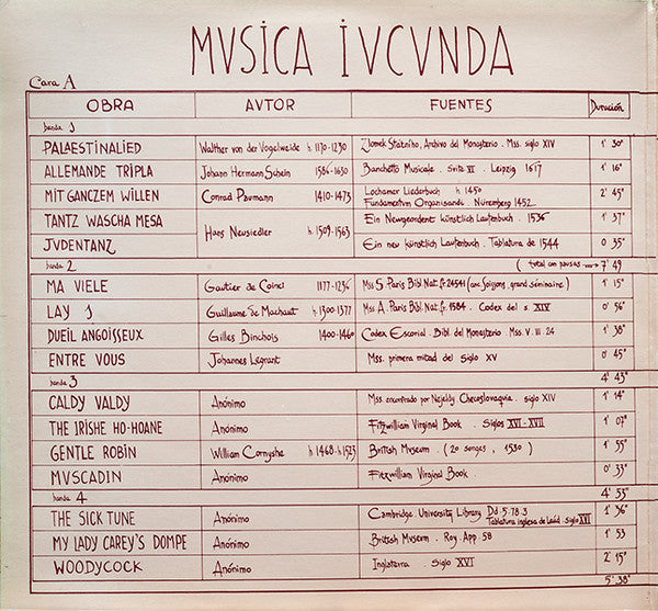 Atrium Musicae De Madrid - Musica Iucunda (Vinyl, LP, Album) Very Good Plus (VG+) / Very Good Plus (VG+)