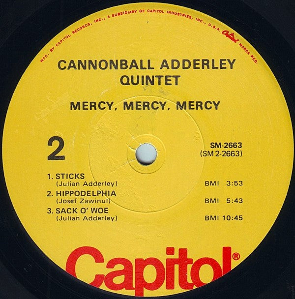 The Cannonball Adderley Quintet - Mercy, Mercy, Mercy! Live At "The Club" (Vinyl, LP, Album, Reissue) Good Plus (G+) / Very Good Plus (VG+)