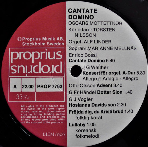 Oscars Motettkör - Cantate Domino (Vinyl, LP) Very Good Plus (VG+) / Very Good Plus (VG+)