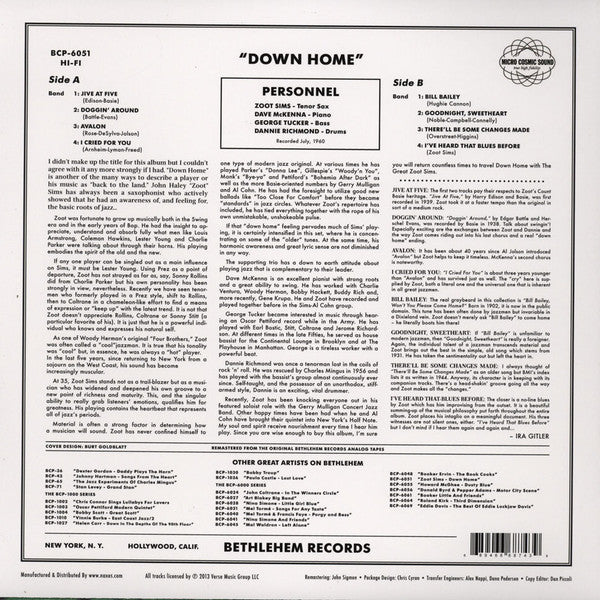 Zoot Sims - Down Home (Vinyl, LP, Reissue, Stereo)