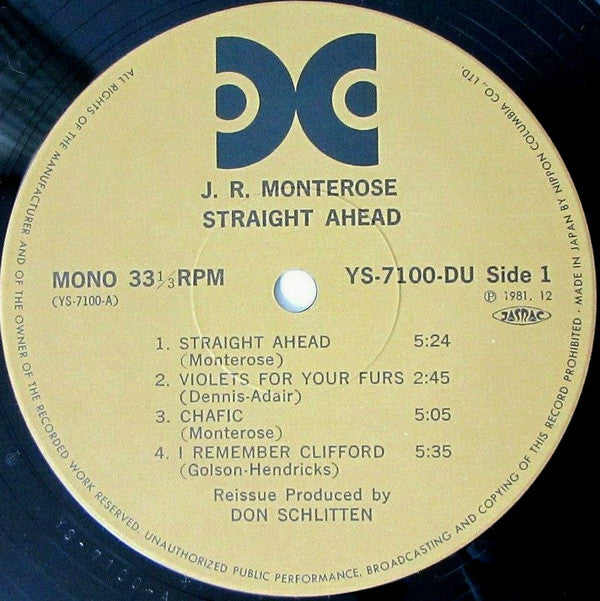 J.R. Monterose - Straight Ahead (Vinyl, LP, Album, Reissue, Remastered, Mono) Very Good Plus (VG+) / Very Good Plus (VG+)