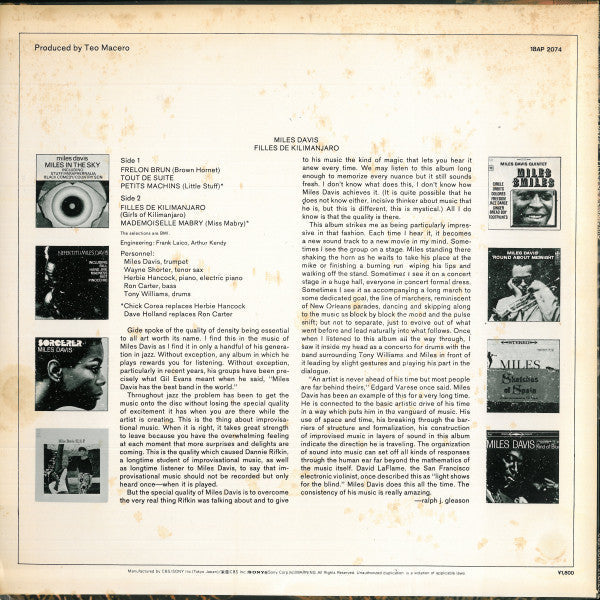 Miles Davis - Filles De Kilimanjaro (Vinyl, LP, Album, Reissue) Near Mint (NM or M-) / Very Good (VG)