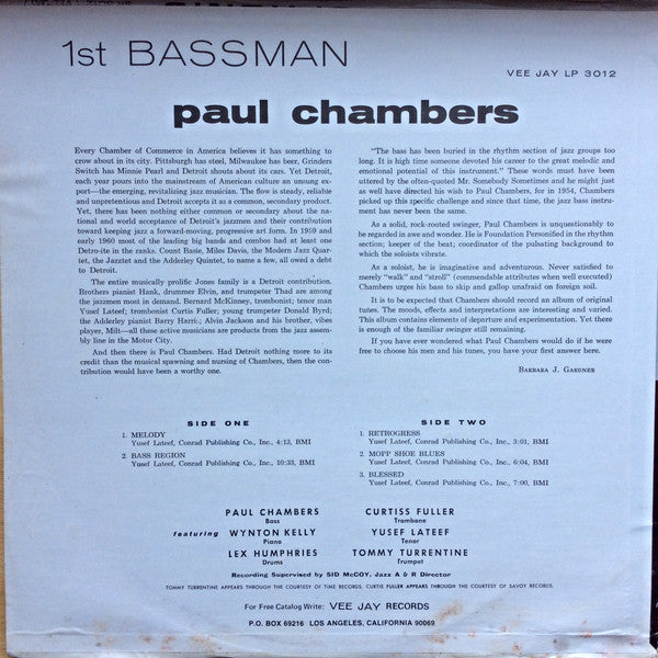 Paul Chambers (3) - 1st Bassman (Vinyl, LP, Album, Stereo) Very Good (VG) / Very Good (VG)
