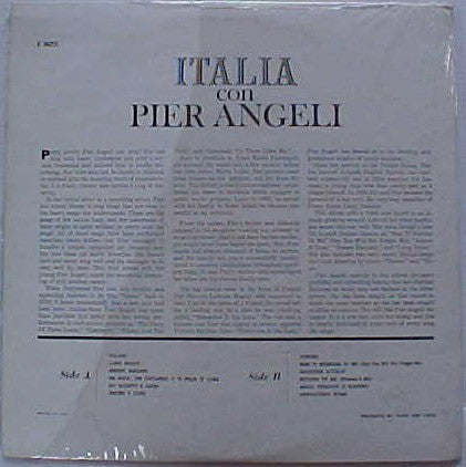 Pier Angeli - Italia Con Pier Angeli (Vinyl, LP, Album, Mono) Very Good (VG) / Very Good (VG)